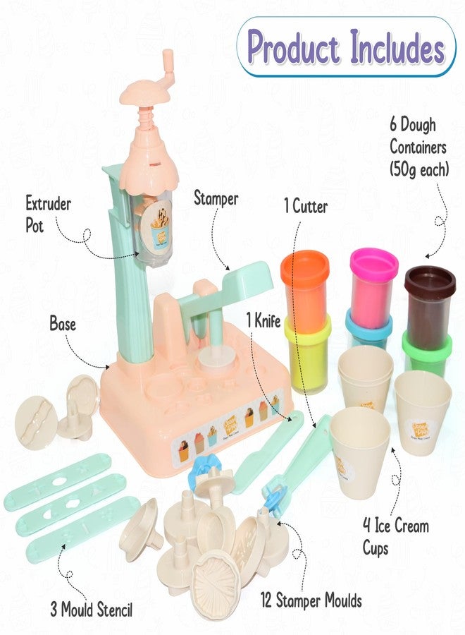 Chanak Play Dough Ice Cream Maker Set, Safe Non-Toxic Dough Ice Cream Maker Including 6 Color Dough Tubes Each 50g for Boys Girls, Above 3+ Age (Ivory) - Image 2